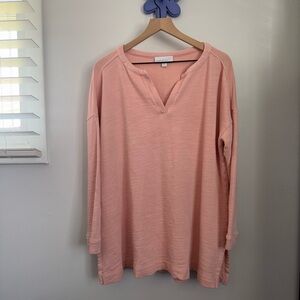 Pure Jill 1X V Neck Pullover Sweater Peach Pastel Organic Cotton Lounge Comfy